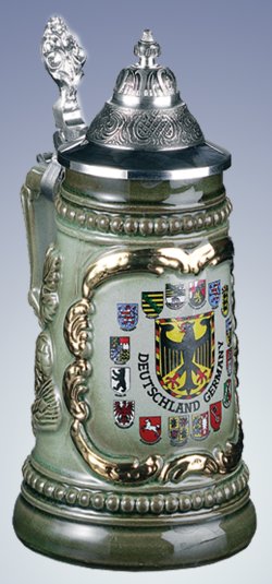 German Beer Stein with German State Crests 1/8L